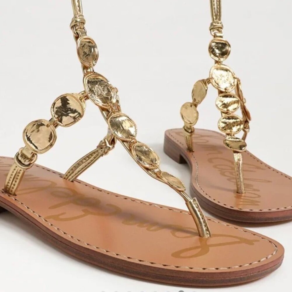 Sam Edelman Deirdre Gold Metallic Wrap Sandals Goddess - Picture 2 of 11